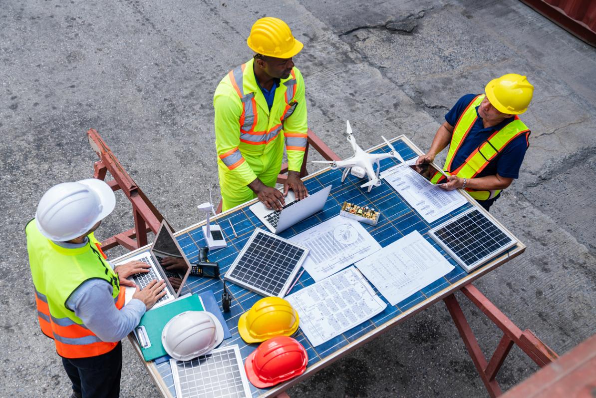 Team working on solar project